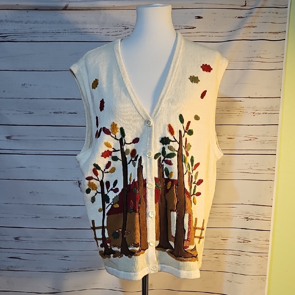 Bobbie Brooks Autumn Forest Themed Knitted‎ Vest Size  15/20W